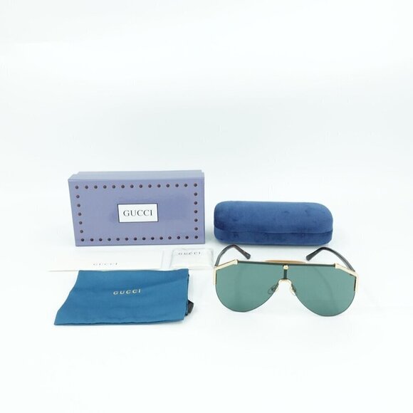 Gucci GG0584 Shield Sunglasses Gold Havana Green OS - Picture 5 of 16